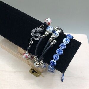 Curated bundle Chinese Asian ceramic beads bracelets variety.